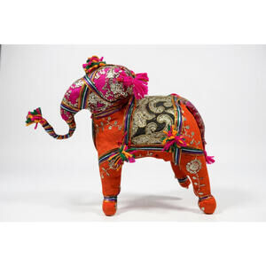 Handmade Indian Stuffed Elephant Toy Multicolor 11.5" Vintage Decor